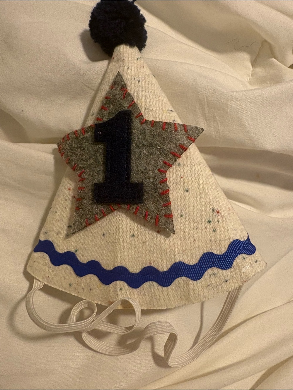 First Birthday Party Hat - Blue & Cream